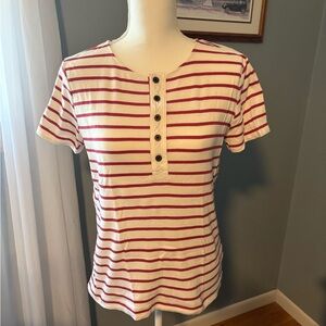 Lauren Ralph Lauren Red and White Striped Button Tee